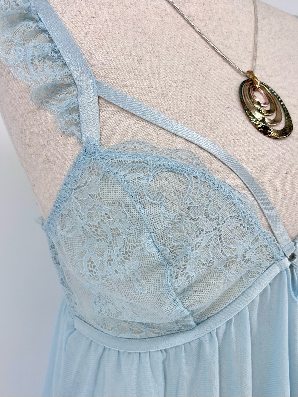 Y2K Blue Lace Babydoll Lingerie Slip Dress Tank Fairy Coquette Top - Picture 4 of 9